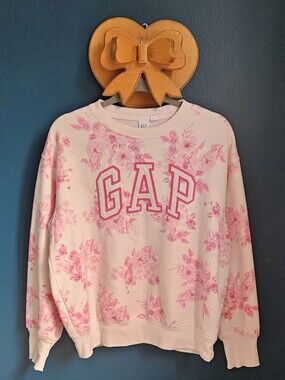 GAP Pink Floral Logo Crewneck Sweatshirt